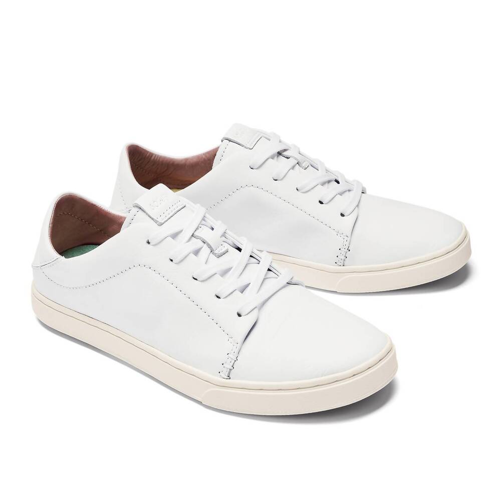 NEW OLUKAI women's pehuea li 'ili everyday leather sneakers in white/ white